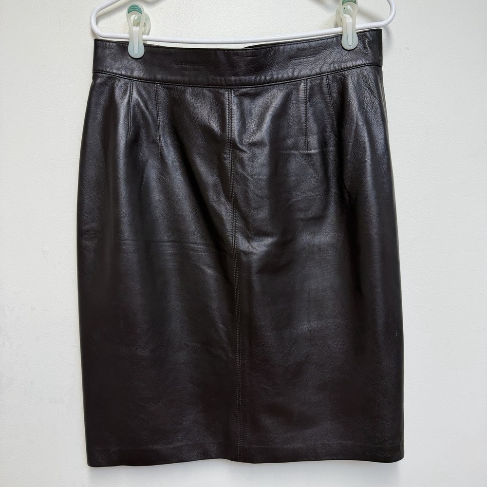 Vtg Laurèl Escada Leather Skirt Womens 42 Pencil Straight Dark Brown 80s US 10